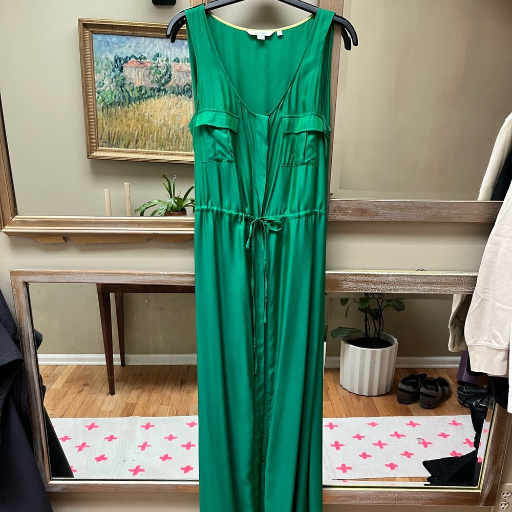 Vintage Boden Green Silk Drawstring Maxi Dress